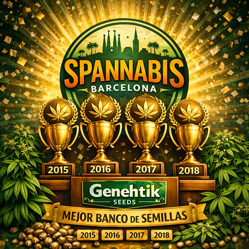 Quatre coupes Genehtik Seeds, Meilleure banque de graines à Spannabis Barcelone 2015, 2016, 2017 et 2018